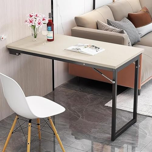 UPWONEC Massives Holzklapptisch Gegen Die Wand, Esstisch Für Kleine Haushalt, Einfache Küchenenteleskope Unsichtbarer Wandtisch, Stabschalter, Breite Arbeitsplatte, Leicht Zu Reinigen,C120*60cm