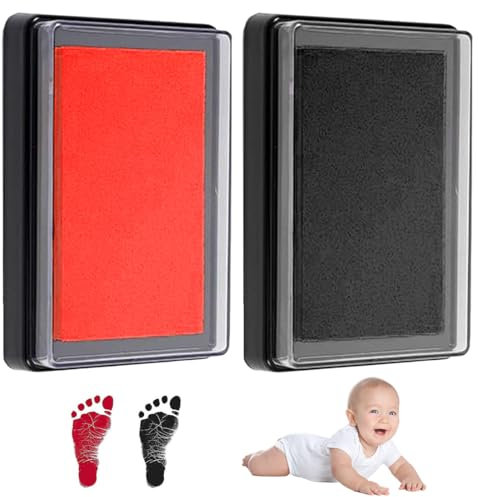 LONZIKP Set di Impronte di Mani e Piedi, Regalo, Impronta di Mano Must Have, Impronta di Zampa, Cuscinetto per Stampa di Mani e Piedi, Ricordo, Set di Gesso per Impronte, Gadget (Nero, Rosso)