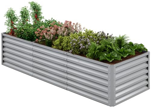 Amopatio Bancal de Metal, Jardinera elevada para jardín, 240 x 90 x 60 cm, Kit de bancal Alto para Verduras, Flores, Hierbas, macizos de Flores y macetas, Plata