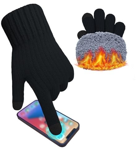 ehsbuy Gants Hiver Homme Laine Doublure Gants Chaud Tactiles Polaire Gants Thermique Cadeau Homme pour Courir en Plein Air Ski