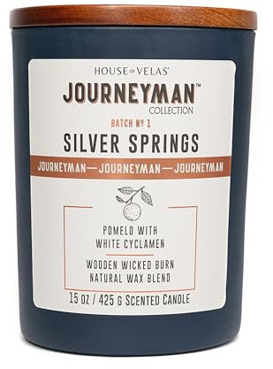 House of Velas Journeyman Collection Candela, 425 g, stoppino in legno, molle argentate, grande barattolo dipinto