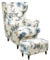 Alishomtll 3 Teilig Ohrensessel Überzug Mit Ottomane Schonbezug Stretch Sessel-Überwürfe Elastisch Sesselhusse Strandmon Tiger Stuhlbezug mit Armlehne Hohe Rückenlehne Universal (Blau Blumen)