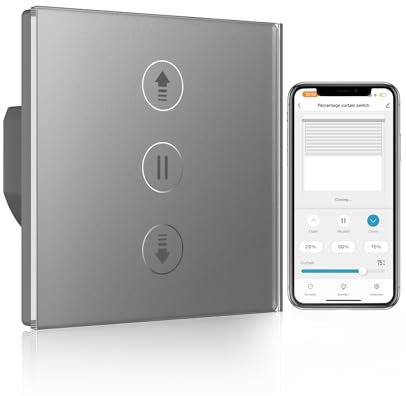 Allevoi Interrupteur Volet Roulant Connecté en Pourcentage, Interrupteur Tactile de Stores Commande Vocale, Compatible avec Alexa/Google Home/Smart Life (Fil Neutre Requis)