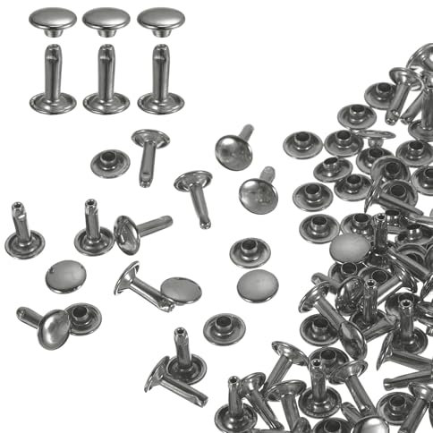QUARKZMAN 100er Set Leder Nieten 9x12mm Runde Doppelkappe Tubular Metall Hohlnieten Spitznieten Zubehör Schraubnieten Rücknieten für Lochzange Gürtel Dekoration Kleidung Handwerk (Gunmetal)