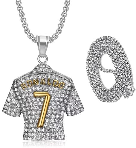YEWCEP 1 Stück Nummer 7 Trikot Halskette, Trikot Anhänger, Diamant Trikot Charme, Trikot Anhänger Halskette, Fußballtrikot Anhänger Kette für Herren und Jungen, Geburtstagsgeschenk für Jungen