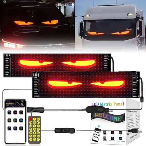 2er Devil Eyes Light for Cars Led Augen für LKW, Led Anzeige Bluetooth Programmierbar Led Laufschrift Leuchtreklame Personalisiert Leuchtschild für Auto, LKW, Text, Graffiti ((120mm*595mm)*2er.)