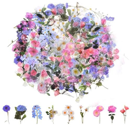 JIYIN 120 Stück Aufkleber Blumen Sticker, Transparente Scrapbooking Aufkleber Vintage Bunte Blumenaufkleber Pflanzen Aufkleber für Scrapbook Fotoalbum Tagebücher Karten (stil 1)