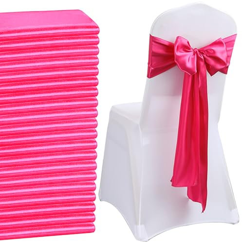QeeFop Lot de 50 Écharpes Satin Barbie-Rose pour Chaise de Mariage, Anniversaire, Banquet, Fête, Décoration