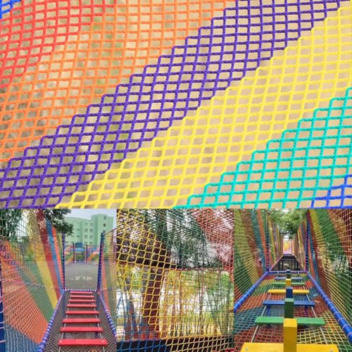 Playground Rope Net Kids Safety Net,Balcony/Stair Railing Guard,Toy and Sports Equipment Barrier Mesh Anti-Fall Rope Netting,Knotless Polyester Cargo N(Size:4.9x19.6ft (1.5mx6m),Color:Multicolor)