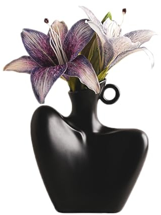 Weiblicher Körper Vase, Vase Menschlicher Körper, Kleine Blumenvasen Keramik Schwarz Minimalistische Dekorative Ornament für Wohnzimmer Home Deko 21x18.5cm (Matte Schwarz)
