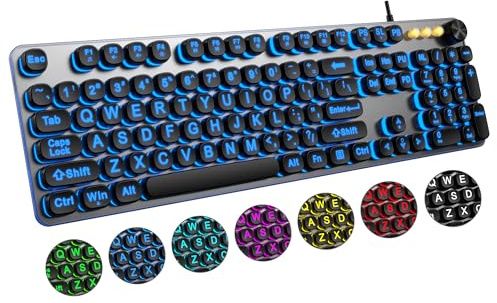 QUASIO Large Print Backlit Keyboard with 7-Color Backlit, Wired USB Lighted Computer Keyboards Oversize Letters Keys Easy to See, Illuminated Keyboard for PC, Laptop,Windows Desktop
