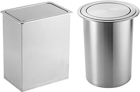YKMYXZ, Mülleimer mit Deckel, eingebetteter Küchenarbeitsplatten-Mülleimer mit Ausgleichsklappenabdeckung, Schrankeinbau-Mülleimer aus gebürstetem Edelstahl, rund, 9 l(R 12L/S 13L)