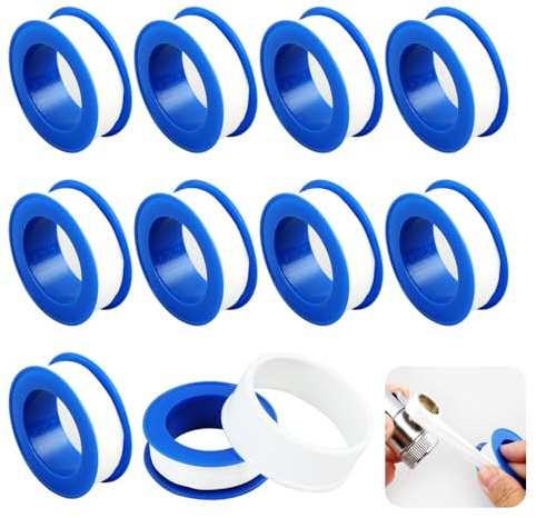 10 Rollen Teflonband, 12mm x 10m PTFE Gewindedichtband für Sanitär, Pool, Küche und Industrie, Hochleistungs-Dichtband zur Verhinderung von Leckagen, Korrosionsbeständig und Hitzebeständig (Weiß)