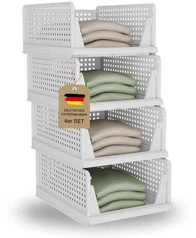 VMbathrooms Kleiderschrank Organizer 4er-Set Stone White faltbar stapelbar