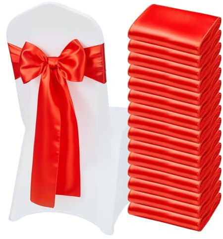 VEVOR Satin Chair Sashes Bows, 50PCS Chair Ribbon Ties Back Sash, 7 x 108 inch, Red Wedding Reception Decoration, for Wedding Ceremony Baby Shower Party Events Banquet Chair Cover Decoration
