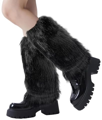 DqiUnaX 1 Paar Damen Beinstulpen Aus Kunstfell, Furry Stulpen Für Festival Und Winter, Flauschige Leg Warmers Für Stiefel Und Alltag, 40 X 20 Cm