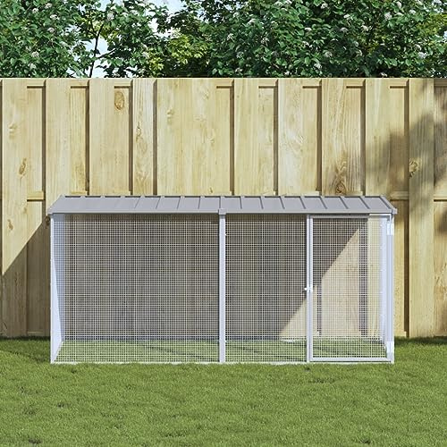 Hommdiy Hühnerkäfig mit Dach Hellgrau 203 x 98 x 90cm Kleintierstall Gehege Freilauf Vogelkäfig Hühnerhaus Freigehege Geflügelstall Voliere Verzinkter Stahl