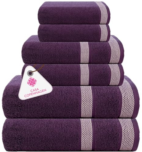 Casa Copenhagen 6-teiliges Badehandtuch-Geschenkset, 600 g/m²,Dunkellila | Solitaire 100 % ägyptische Baumwolle – 2 Badetücher, 2 Handtücher, 2 Waschhandschuhe (Geschenkset für Damen & Herren)