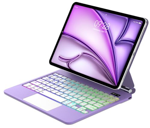 FOGARI Magic Keyboard für iPad Air 11 Zoll (M4/M3/M2 2026/2025/2024) | Magic Keyboard für iPad Pro 11 (4/3/2/1 Gen)/Air 5./4. mit Trackpad, 7 Farben Beleuchtungm und Magnetischer Ständer, Violett