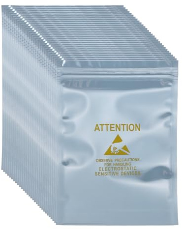 QUARKZMAN 100 Pcs Sacs Anti-Statique 5.1 x 7.5 Sac ESD Rechargeable avec Etiquettes pour Hard Drive HDD SSD Dispositifs Electroniques Cartes Mere, Gris Argent