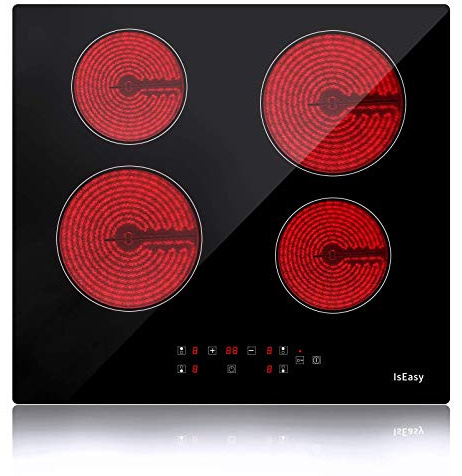 IsEasy autarkes Einbau-Glaskeramikkochfeld 59 cm, Glaskeramikkochfeld 4-Zonen, 6000 W, rahmenlos, Touch-Bedienung, 9 Heizstufen