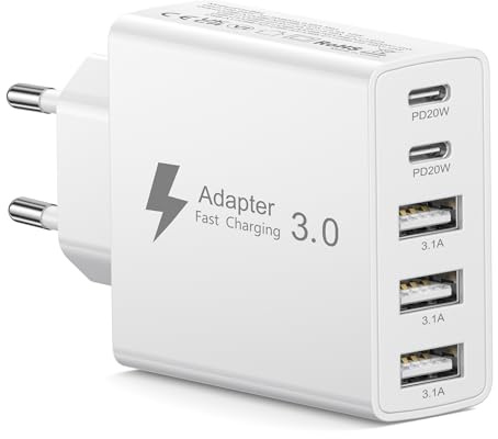 EU Travel Adapter Charger, European Plug Adapter Fast Charging with 2 USB C&3 USB A, 50W European Wall Adaptor Eu Adaptor Plug Fast Charger Compatible with iPhone 17 16 15 14 13 12, Samsung Galaxy S25