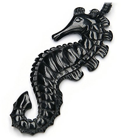 Drachensilber Seepferd Schmuck Anhänger aus Horn handgefertigte Kette mit Schmuck Band Handarbeit Fairtrade