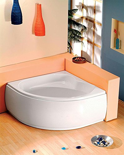 Polysan Eckbadewanne Sirius 130x130cm, 43cm tief, Weiß, Acryl, Quadratisch, Modern, 265 Liter, Alkoven, mit Schürze, Ablaufgarnitur und Wannenfüßen