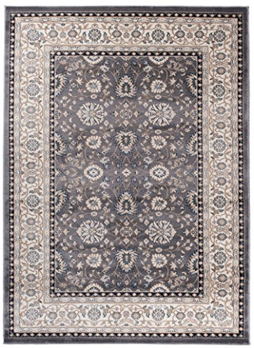 Carpeto Rugs Traditioneller Klassischer Teppich für Ihre Wohnzimmer - Grau Beige - Perser Orientalisches Ziegler Muster - Blumen Ornamente - Top Qualität Pflegeleicht AYLA 200 x 300 cm Groß