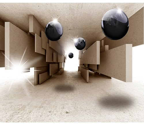 decomonkey - Papier Peint Panoramique 3d Effet Abstrait Abstraction 400x280 cm - Décoration murale - Abstraction béton figures géométriques illusion espace moderne tunnels lumineux