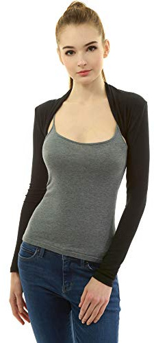 AmélieBoutik Women Long Sleeve Bolero Shrug Cropped Open Front Cardigan Jacket(Black Medium)
