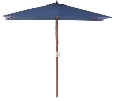 Parasol de Jardin ou de Terrasse Rectangulaire Bleu Marine avec Pied en Bois, Toile Anti UV 144 x 195 cm et Ouverture Facile avec Corde Beliani