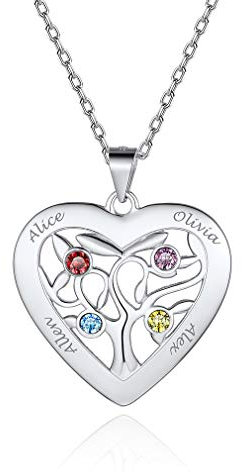 Custom4U Collier Coeur Arbre de Vie à Personnaliser Argent 925