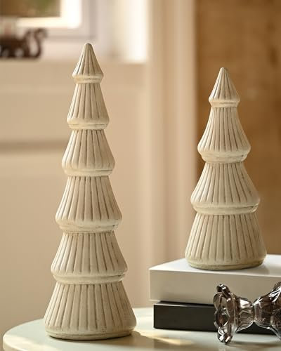 WONDROUS' DECO Rustikale Wei├če Holz-Weihnachtsb├Ąume, 2-teiliges Set, Vintage-Wei├če Finish, Dekoration f├╝r Tisch, Kaminsims & mehr, Ideal f├╝r Weihnachten, Erntedank & Winterferien