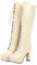 Etebella Damen Blockabsatz High Heels Plateau Kniehohe Stiefel zum Schnüren Lack Knee High Boots Winter Moderne Schuhe(Beige,39)