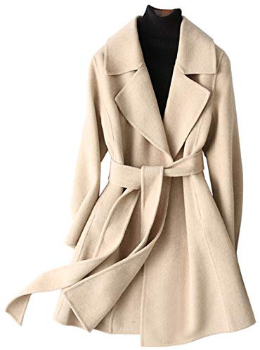 GL SUIT Damen Wollmantel Trenchcoat Herbst Winter einfarbig Kaschmirmantel Slim Warm Mittellang Wollmantel Cardigan Jacken Outwear mit Gürtel, Beige, M