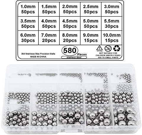 BOZONLI Kugeln, Kugellagerkugeln, Edelstahlkugellagersätze Kugellager,1-10mm, 580 Stück