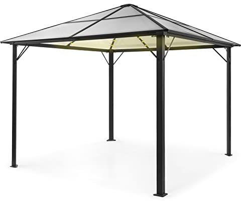 Blumfeldt Pavillon 3x3m, Rostfreier Aluminium-Pavillon mit Festem Dach & Dimmbaren LED-Lichter, Pavillon Wasserdicht, Stabil & Winterfest, Langlebige Pergola Freistehend, Gartenpavillon für Terrasse