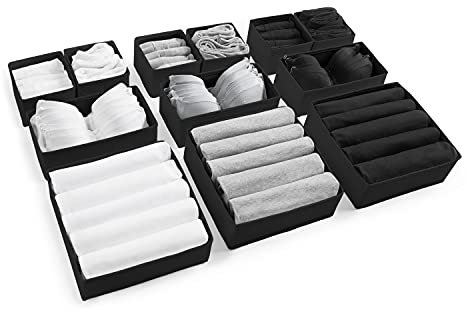 Eco Home Store 12 x schwarze große Schubladen Organizer Schubladenteiler Kleideraufbewahrung Schlafzimmer Schubladen Kleiderschrank Organizer Kleidung und Kleiderschrank Aufbewahrungslösungen