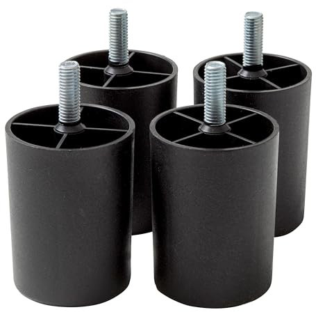 IPEA Lot de 4 Pieds en Plastique pour Canapé et Meuble - Hauteur 60 mm - Lot de 4 Pieds avec vis pour Fauteuil - Pieds - Couleur Noir - Hauteur 6 cm, BSEASY6