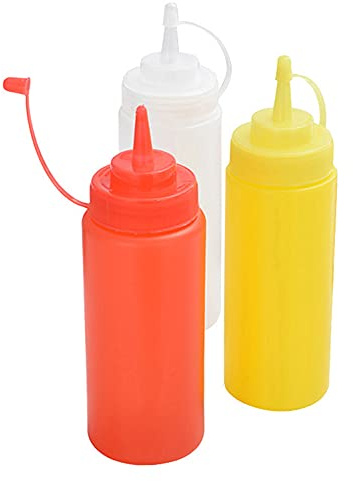 3 PCS Squeeze Sauce Bottle 13 oz Condiment Bottles Plastic Squeeze Dispensers with Caps Seasoning Storage Container Measurement Bottles