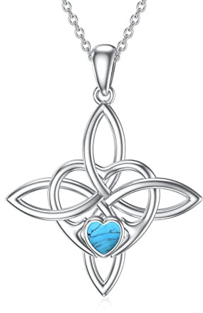 MUUYON Kreuz Keltischer Knoten Mondstein Halskette Silber 925 Mondstein Anhänger Schmuck Geschenke für Frau Mädchen (Türkis)