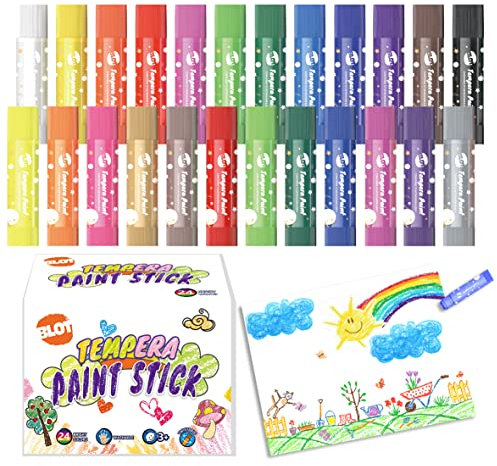 BLOT Tempera Paint Sticks for Kids 24 Colors Washable Crayon Paint Sticks Non Toxic Solid Tempera Paints for Teens Toddlers Adults Gifts, Quick Drying & Mess Free