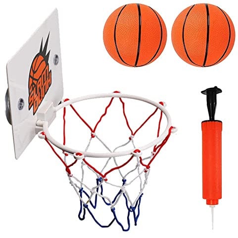 SZQIUNUBI Mini Basketball Hoop, ABS Basketball Hoop Set with 2 Balls and 1 Air Pump for Indoor Desktop Trash Can, Bedroom, Office, Door