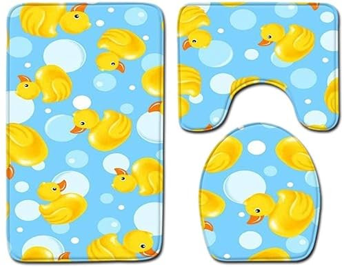 100 yeah Gelbe Ente, 3-teiliges Badezimmerteppich-Set, rutschfeste Badematte, WC-Deckelbezug, Heimdekoration (45 x 75 cm)