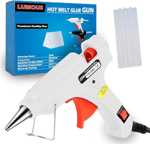 Lumous Rola Hot Glue Gun, 20W UK Plug Mini Heats Up Glue Gun for Crafts with Glue Sticks 50Pcs, Hobby, Craft, Home Repairs, Fabric, Wood, Glass, Card, ON-Off Switch for DIY Arts (White)