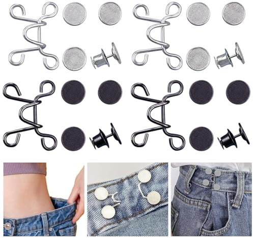 Dtoterul Boucles de Taille Réglables 4 Pièce Instantanés Jeans à Epingles à Boutons Boucles de Taille sans Clous 32mm Boutons de Jeans pour Pantalons Rallonge De Boucle de Taille Réglable