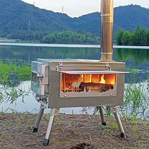 Camping-Heißzeltherd, Holzofen, Holzofen, Zeltöfen, Holzverbrennung mit Holzofen, Camping-Holzofen, 2 Roste und 5 Kaminrohre für Zelt, Unterstand, Heizung, Kochen, 9 kg