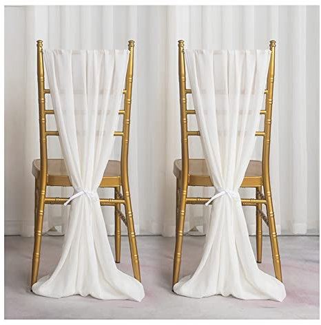 Yurosiay 2 Stück Hochzeit Stuhlhussen Stuhlschleifen Chiffon Romantisch Tüll Stuhlbezug Chiffon Stuhlschärpen Hochzeit Gangstuhl Deko Tüll Schleife Stuhl für Hochzeit Weiß 30X300Cm