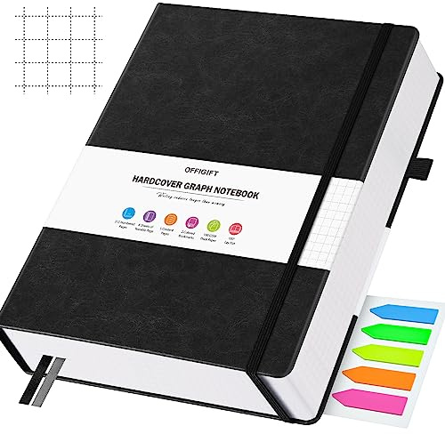 OFFIGIFT Fyrkantig pappersanteckningsbok B5, 312 numrerade sidor inbunden läderjournal, 100 gsm inget blödande rutnät anteckningsbok med indexsidor, grafpapper anteckningsbok för grafnoter matematik,